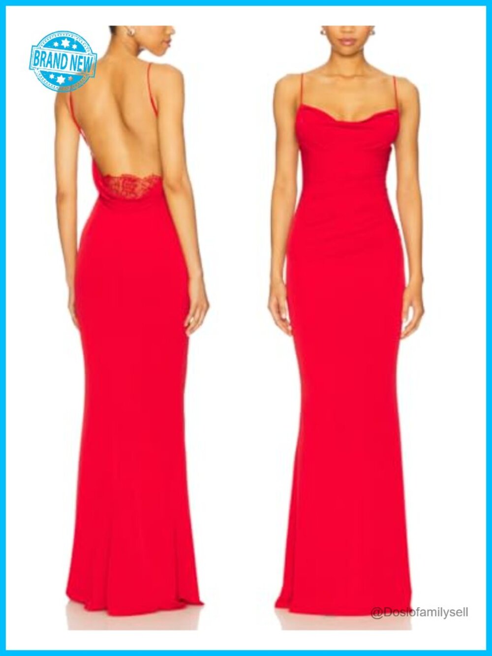 Spaghetti Strap Lace Backless Mermaid Maxi Dress Drape Neck Gown